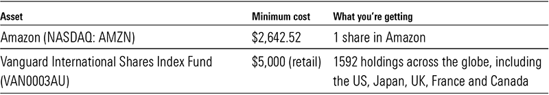 Table comparing owning a stock versus owning a fund 