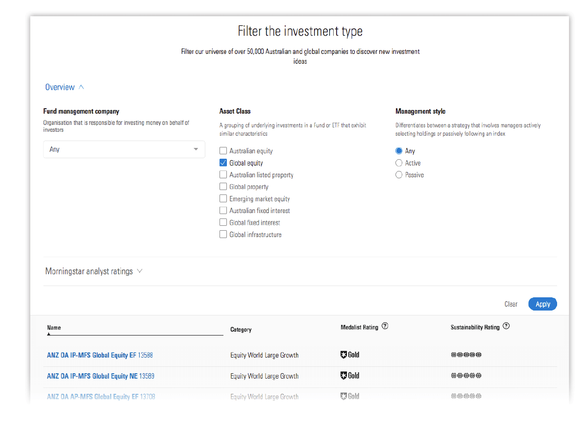 Fund screener