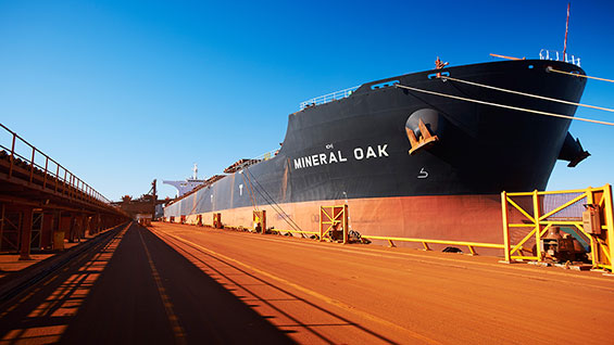 A BHP coal carrier at dock in Port Hedland