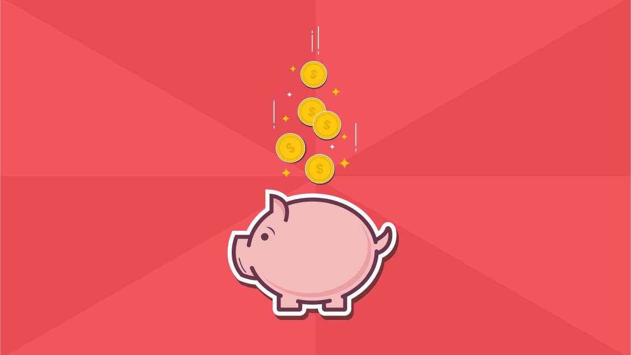 Illustration coins into piggy bank